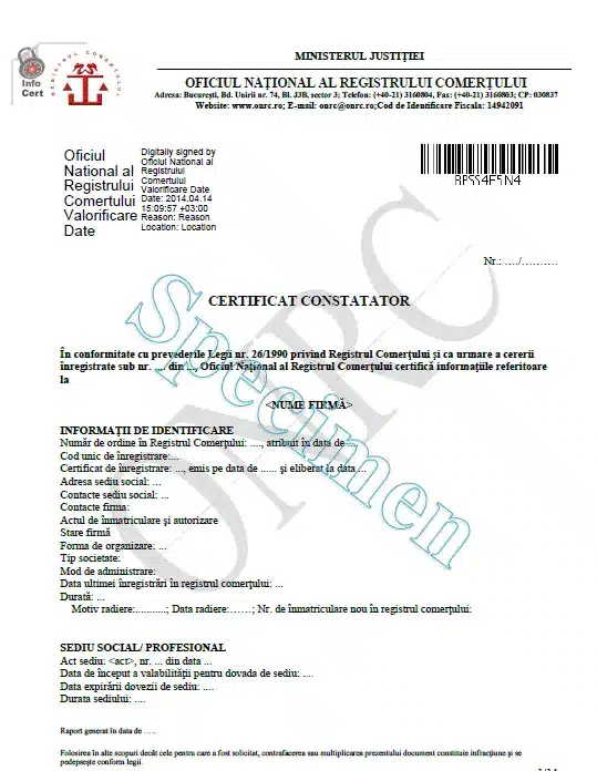 Certificat Constatator pentru Licitatie 